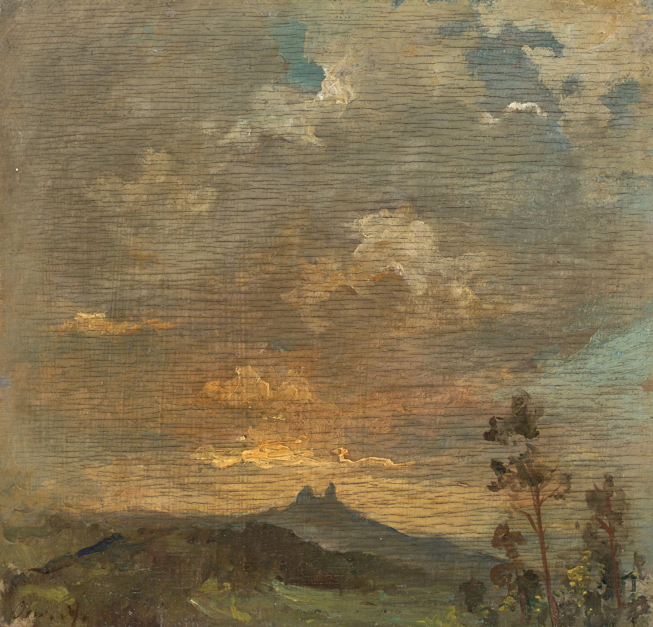 Auf diesem Bild ist das folgende Kunstwerk zu sehen: Oswald Achenbach. Wolken im Abendlicht.