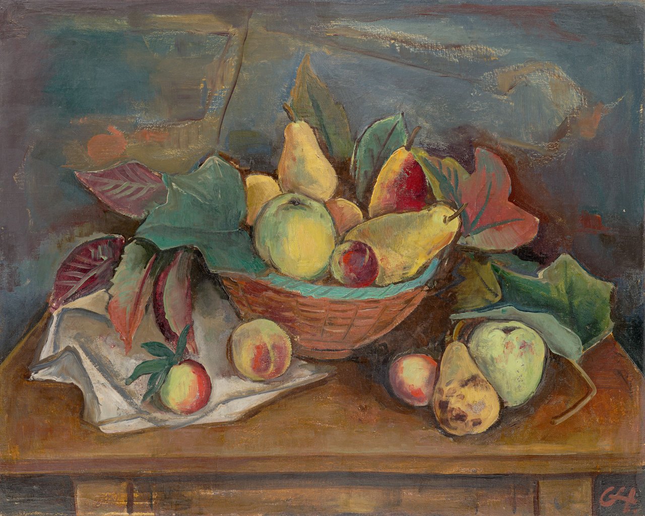 Auf diesem Bild ist das folgende Kunstwerk zu sehen: Karl Hofer. „Stilleben mit Früchten“. 1922.