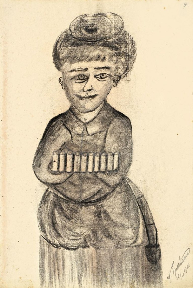 Auf diesem Bild ist das folgende Kunstwerk zu sehen: Adalbert Trillhaase. Bierkellnerin. 1921.