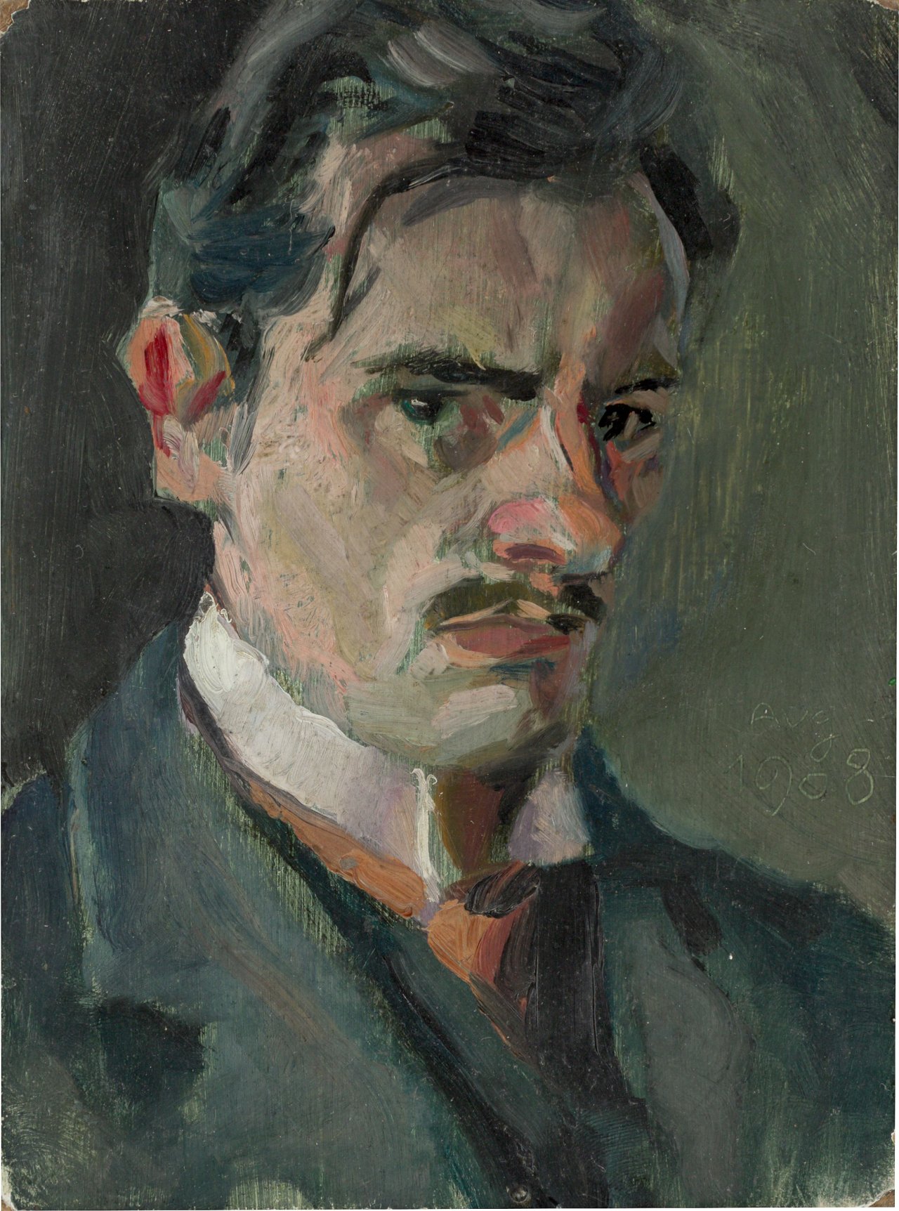 Auf diesem Bild ist das folgende Kunstwerk zu sehen: Bernhard Hasler. Selbstporträt. 1908.