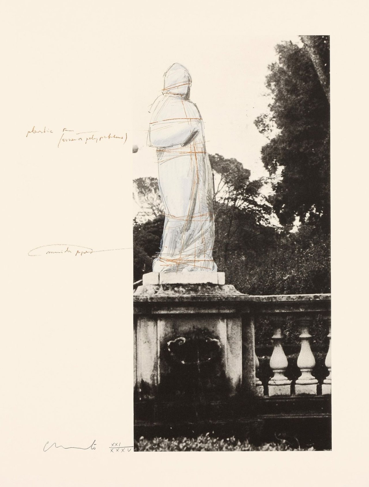 Auf diesem Bild ist das folgende Kunstwerk zu sehen:  Christo. „Wrapped Venus, Project for Villa Borghese, Rome“. 1974.