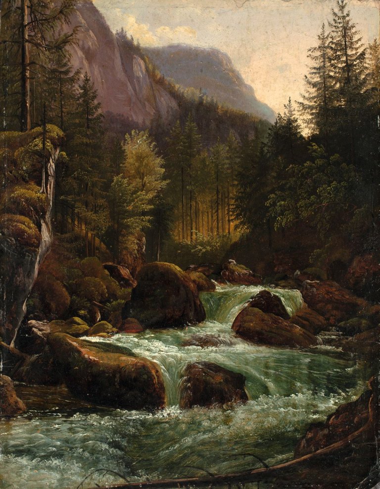 Auf diesem Bild ist das folgende Kunstwerk zu sehen: Karl Christian Sparmann. Gebirgsbach. Um 1828/30.