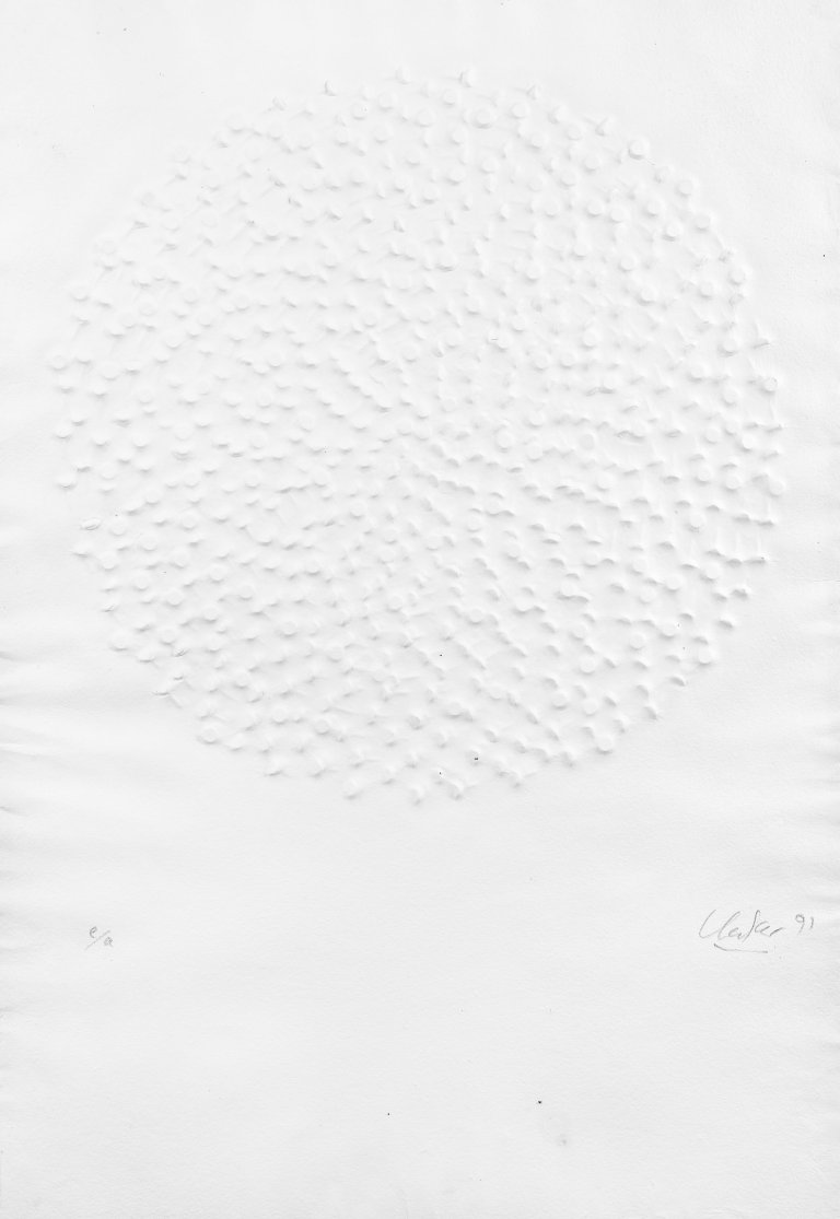 Auf diesem Bild ist das folgende Kunstwerk zu sehen: Günther Uecker. Ohne Titel (Kreis). 1991.