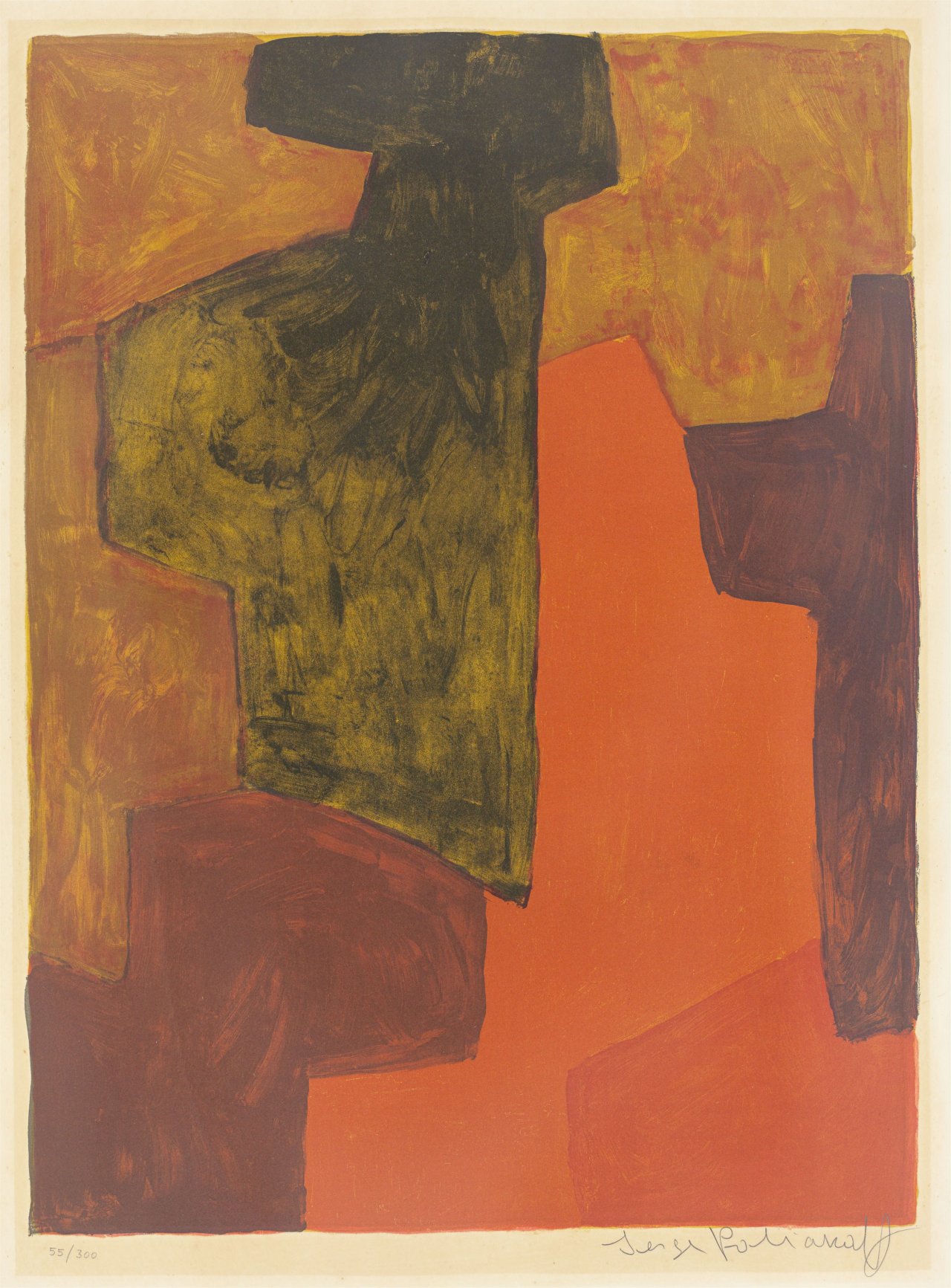 Auf diesem Bild ist das folgende Kunstwerk zu sehen: Serge Poliakoff. „Composition orange et verte“. 1964.