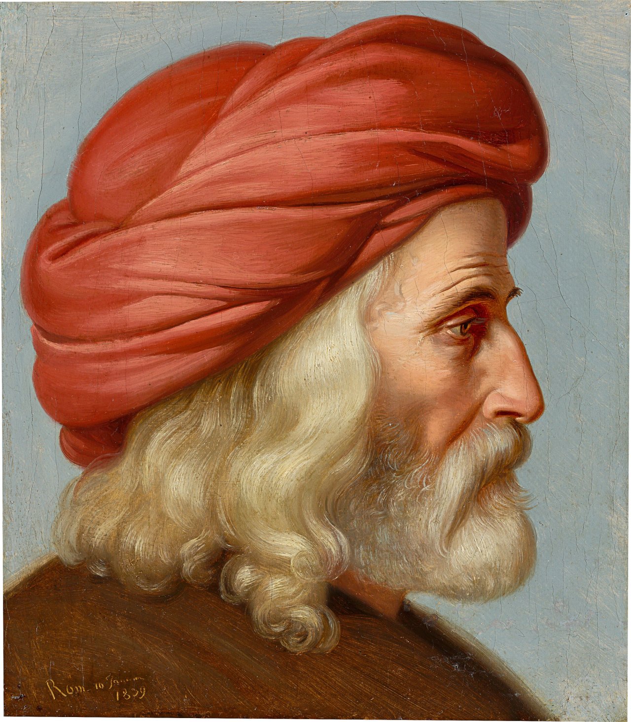 Auf diesem Bild ist das folgende Kunstwerk zu sehen:  Deutsch, 1839. Mann mit rotem Turban.