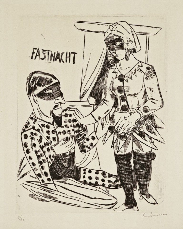 Auf diesem Bild ist das folgende Kunstwerk zu sehen: Max Beckmann. „Fastnacht“. 1922.