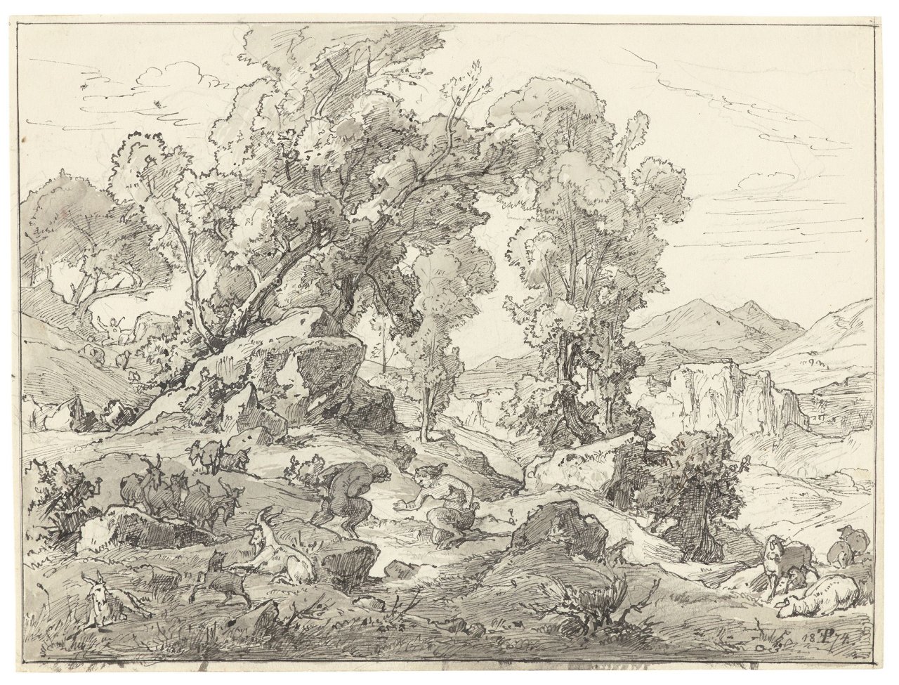 Catalog image of Satyr und Satyresse in arkadischer Landschaft. 1874