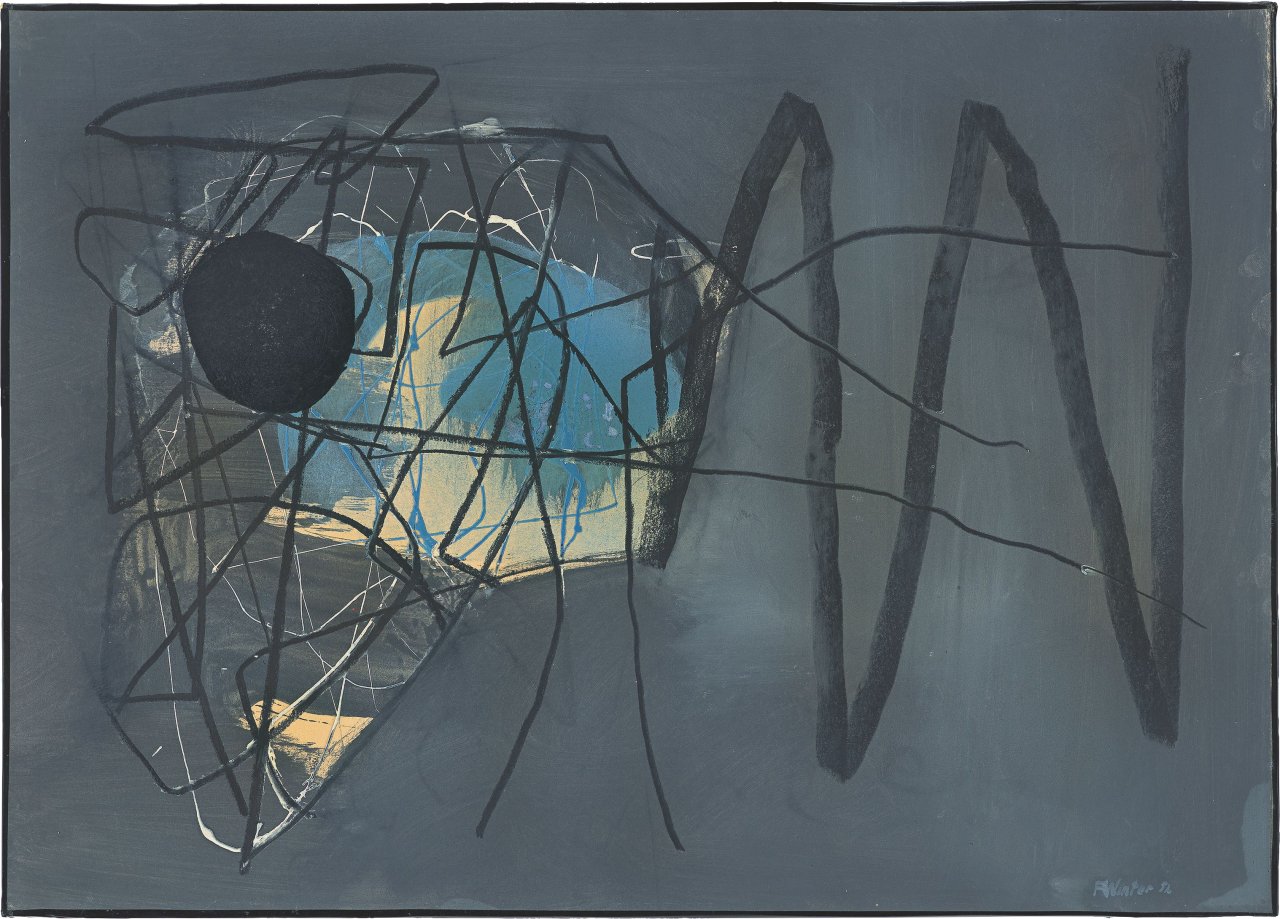 This picture shows the following artwork: Fritz Winter. ”Vor Blau”. 1952.