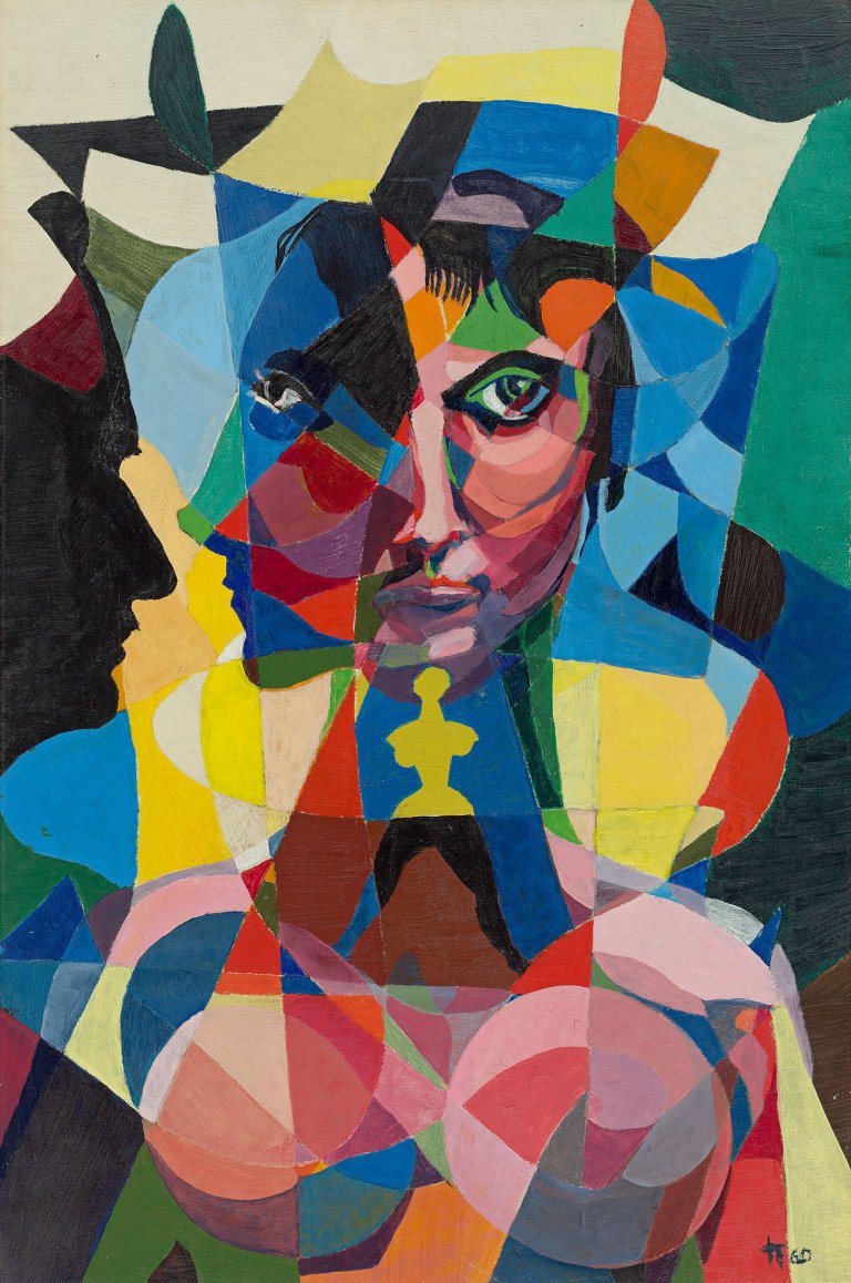 Auf diesem Bild ist das folgende Kunstwerk zu sehen: Herbert Behrens-Hangeler. Selbstbildnis mit Modell. 1960.