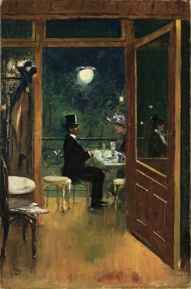 Auf diesem Bild ist das folgende Kunstwerk zu sehen: Lesser Ury. „Cafe Bauer“. 1906.