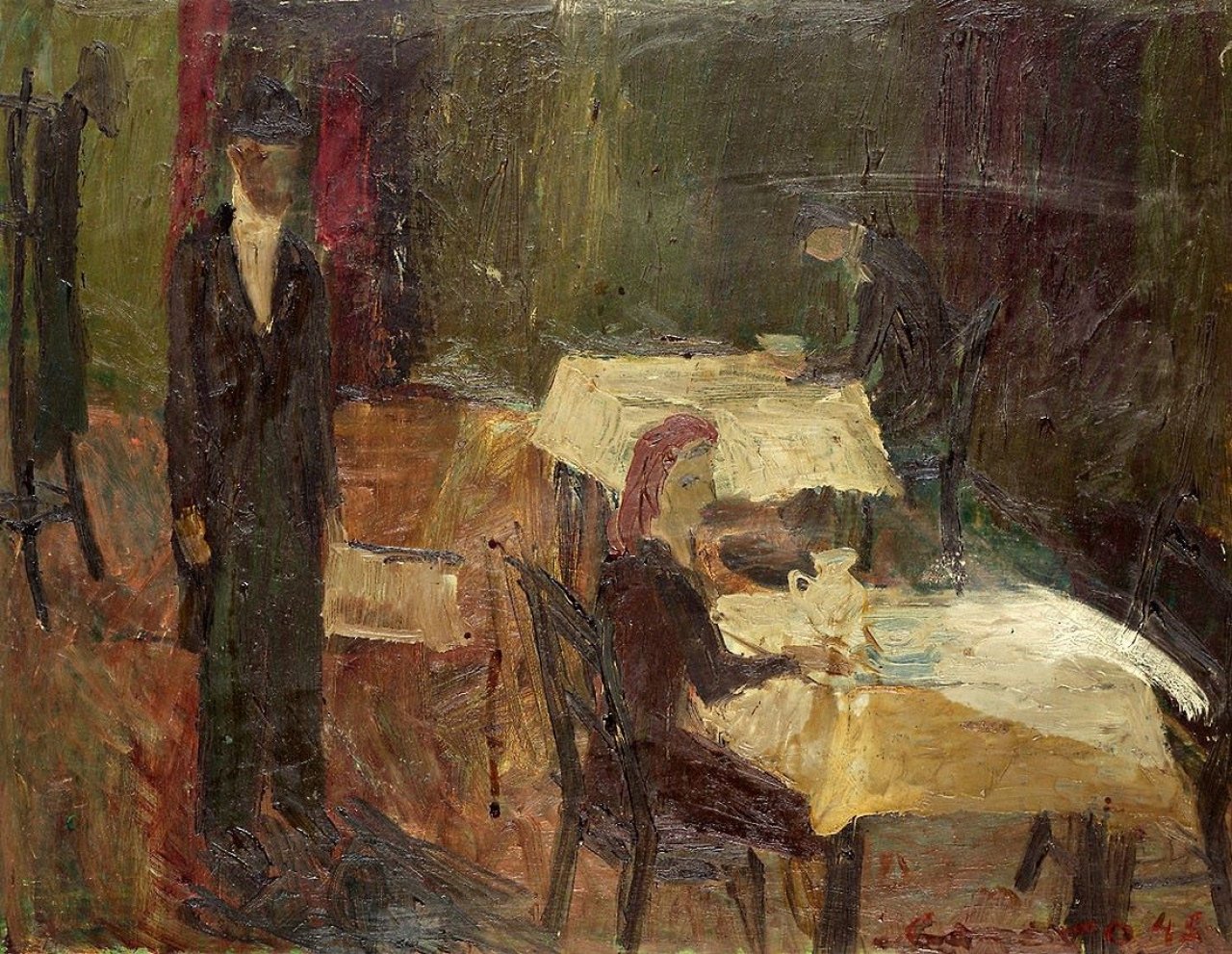 Auf diesem Bild ist das folgende Kunstwerk zu sehen: Alexander Camaro. Im Kaffeehaus. 1945.