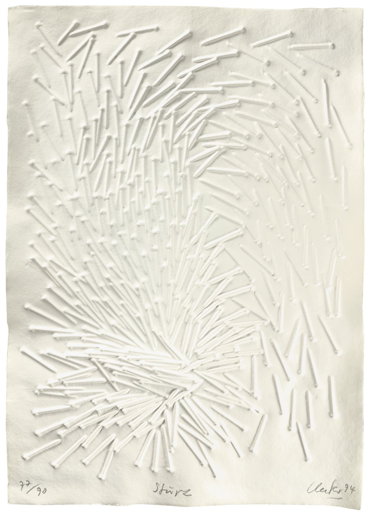 Auf diesem Bild ist das folgende Kunstwerk zu sehen: Günther Uecker. „Sturz“. 1994.