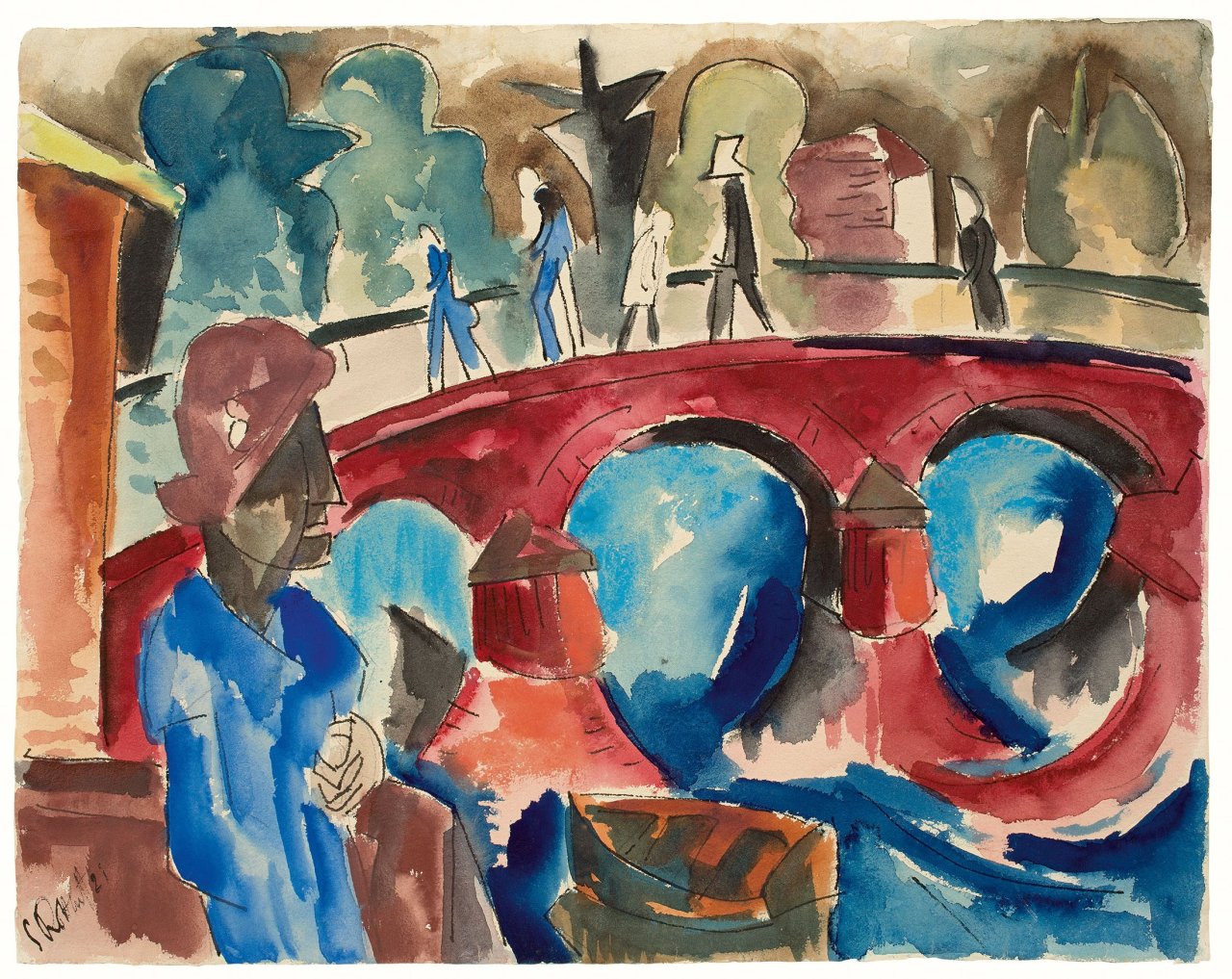 Auf diesem Bild ist das folgende Kunstwerk zu sehen: Karl Schmidt-Rottluff. „Die rote Brücke“. 1921.