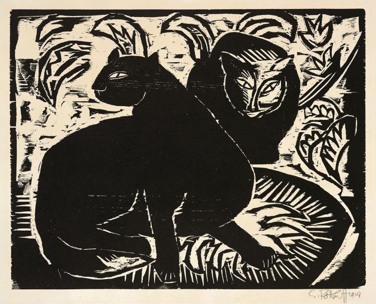 Auf diesem Bild ist das folgende Kunstwerk zu sehen: Karl Schmidt-Rottluff. „Katzen II“. 1914.