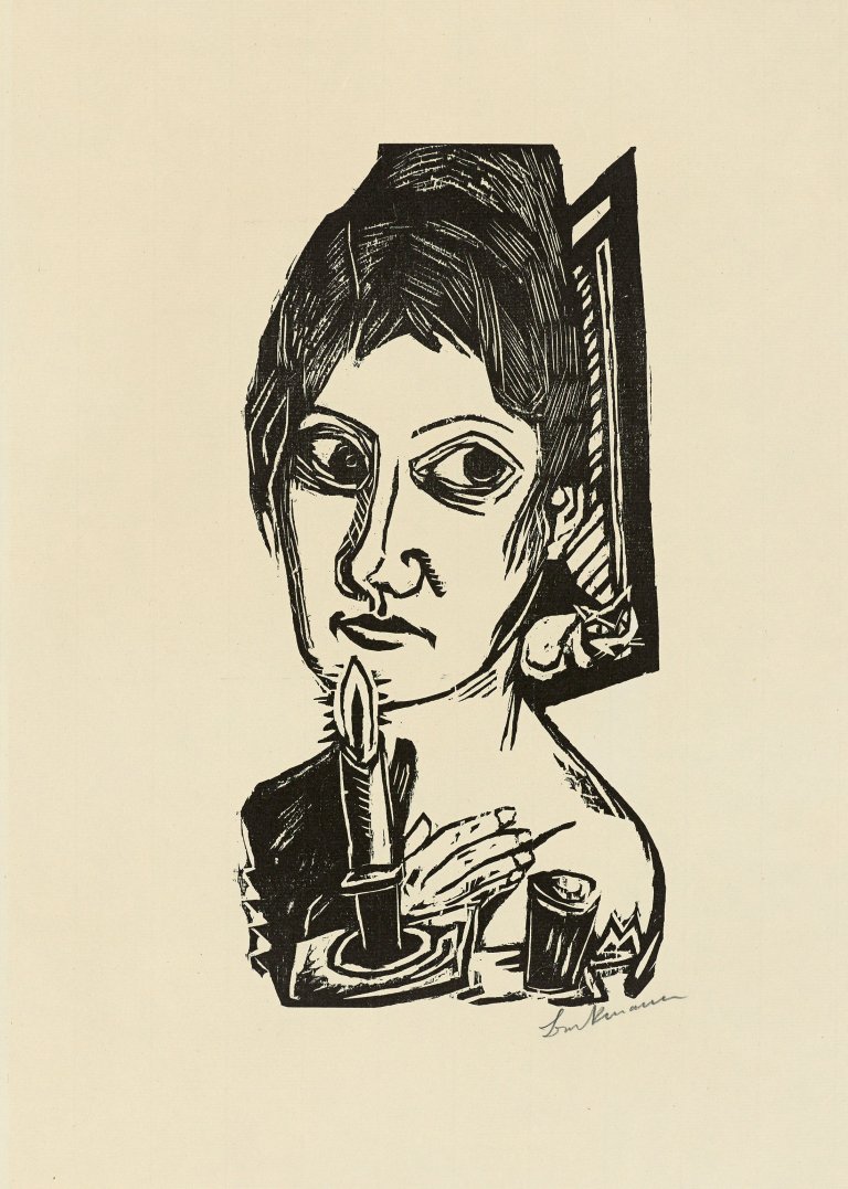Auf diesem Bild ist das folgende Kunstwerk zu sehen: Max Beckmann. „Frau mit Kerze“. 1920.