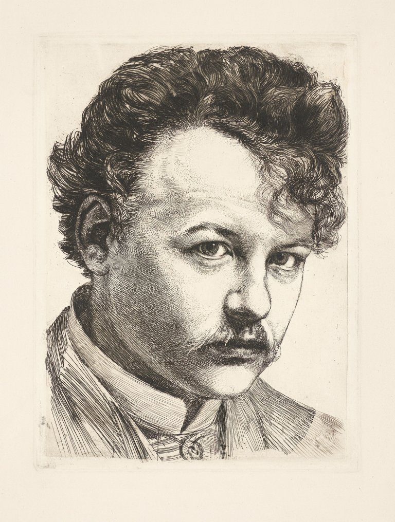 Auf diesem Bild ist das folgende Kunstwerk zu sehen: Karl Stauffer-Bern. „Erstes Selbstbildnis“. 1885.