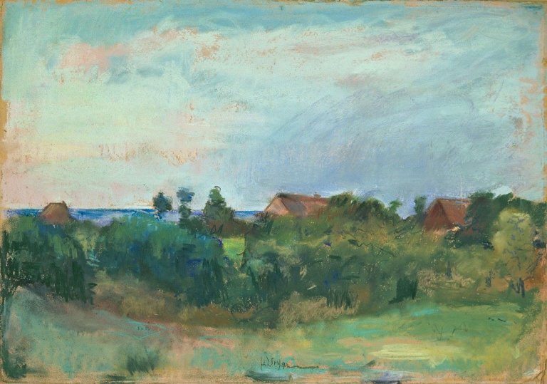 Auf diesem Bild ist das folgende Kunstwerk zu sehen: Lesser Ury. „Fischerdorf an der Ostsee (Strande?)“. 1892.