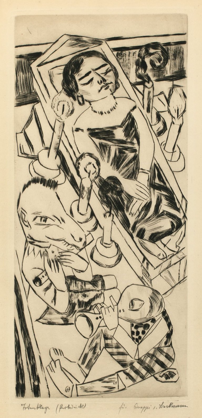 Auf diesem Bild ist das folgende Kunstwerk zu sehen: Max Beckmann. „Der Traum I (Totenklage)“. 1924.