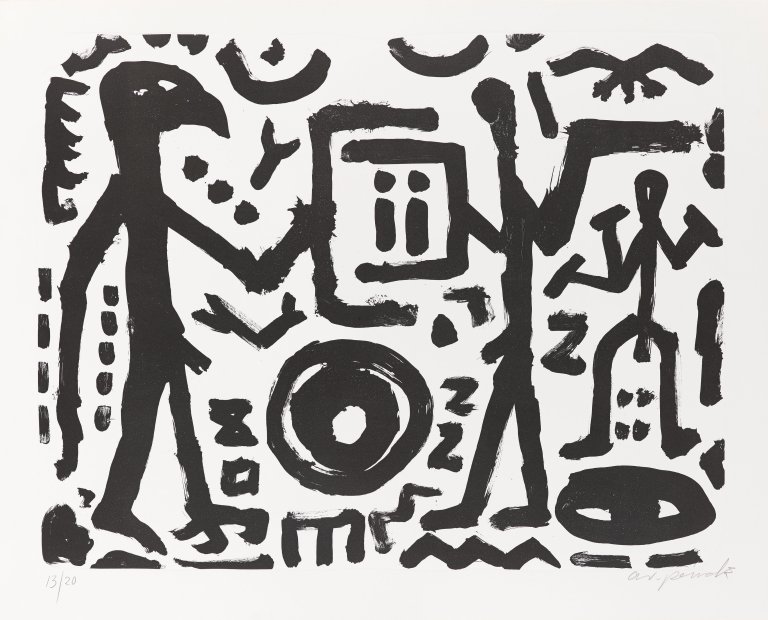 Auf diesem Bild ist das folgende Kunstwerk zu sehen: A.R. Penck. Ohne Titel. Um 1990.