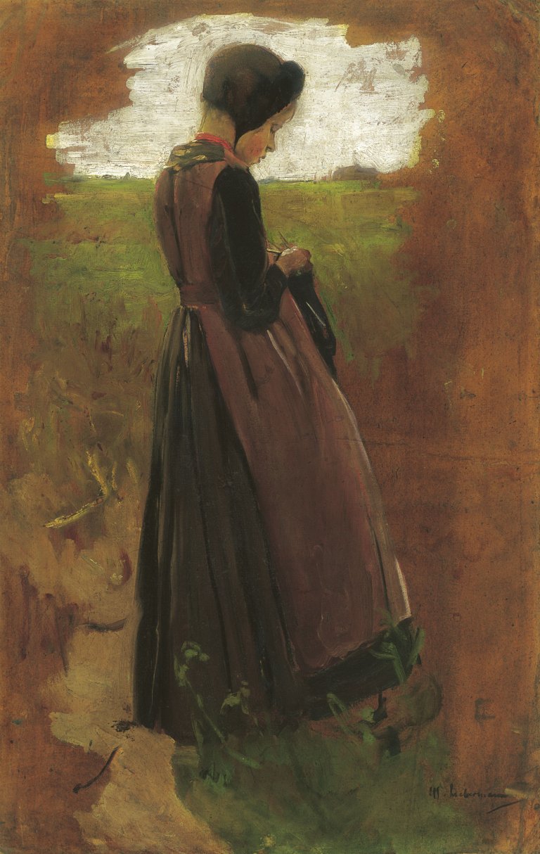 Auf diesem Bild ist das folgende Kunstwerk zu sehen: Max Liebermann. „Mädchen aus Laren, stehend nach rechts“. 1886.
