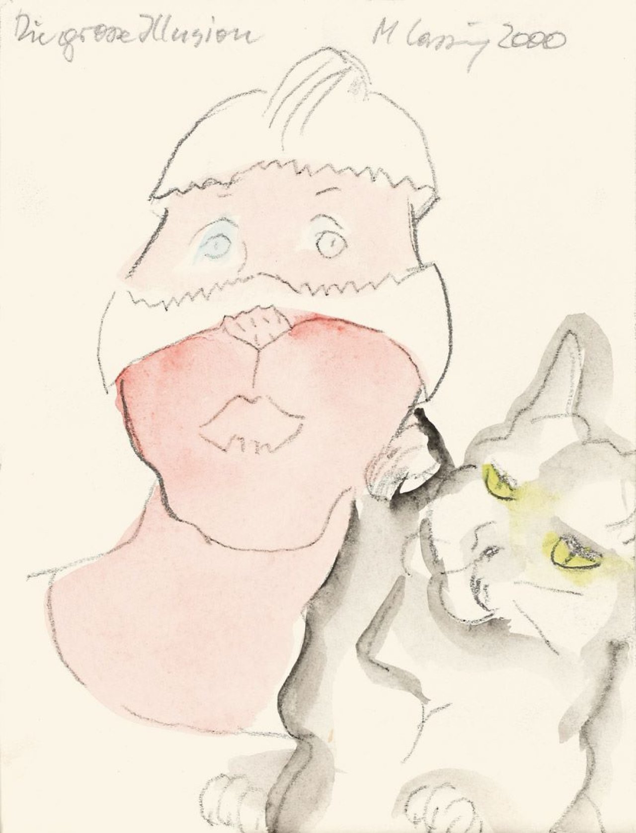 Auf diesem Bild ist das folgende Kunstwerk zu sehen: Maria Lassnig. „Die grosse Illusion“. 2000.