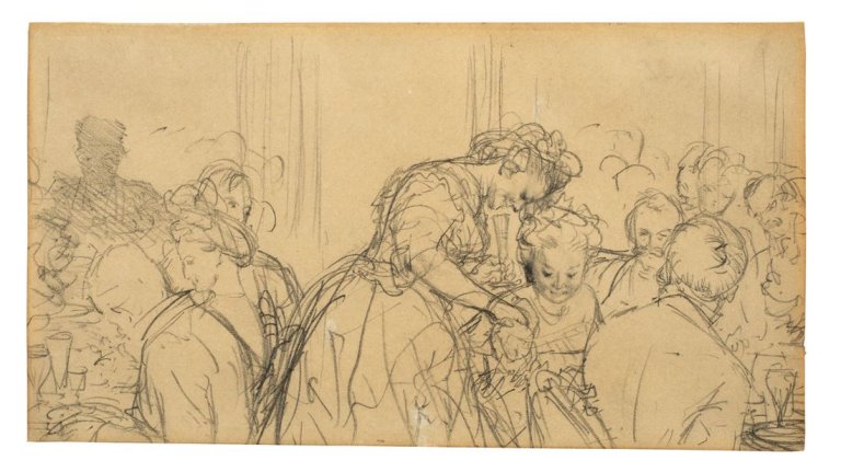 Auf diesem Bild ist das folgende Kunstwerk zu sehen: Adolph Menzel. Abendgesellschaft. 1870er Jahre.