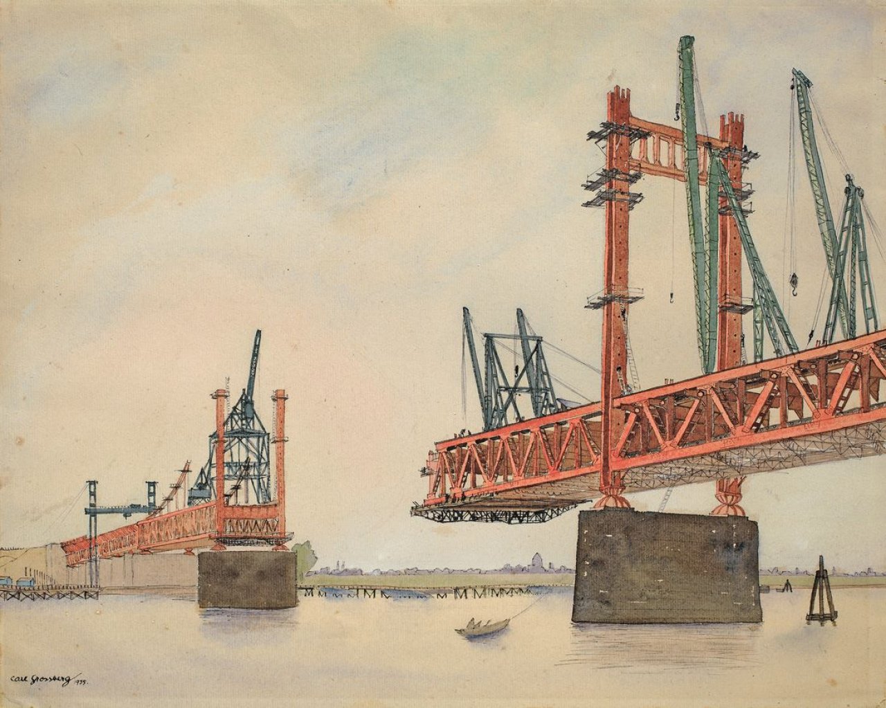 Auf diesem Bild ist das folgende Kunstwerk zu sehen: Carl Grossberg. Brückenbau. 1935.