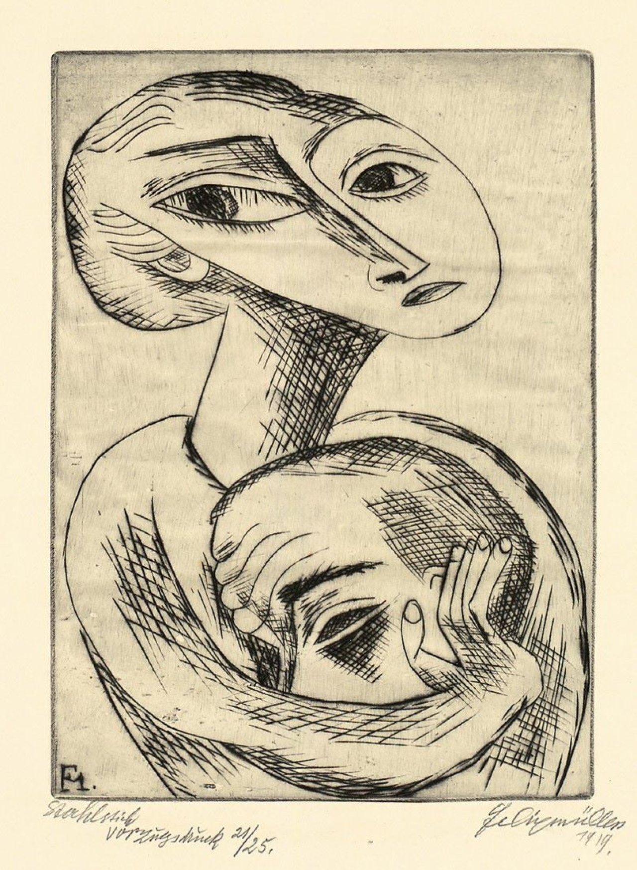 This picture shows the following artwork: Conrad Felixmüller. Tröstende Frau. 1919.
