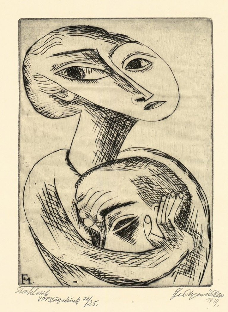 Auf diesem Bild ist das folgende Kunstwerk zu sehen: Conrad Felixmüller. „Tröstende Frau“. 1919.