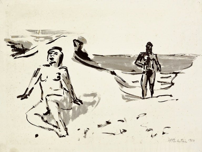 Auf diesem Bild ist das folgende Kunstwerk zu sehen: Max Pechstein. Am Strand. 1924.