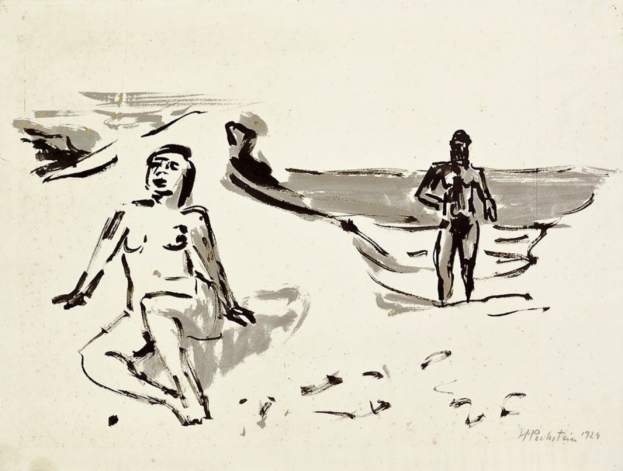 Auf diesem Bild ist das folgende Kunstwerk zu sehen: Max Pechstein. Am Strand. 1924.