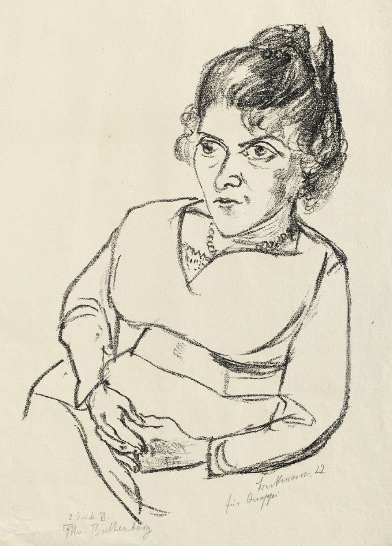 Auf diesem Bild ist das folgende Kunstwerk zu sehen: Max Beckmann. „Bildnis Friedel Battenberg“. 1921 (?).