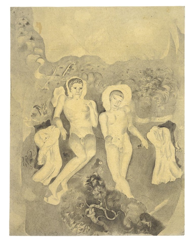 Auf diesem Bild ist das folgende Kunstwerk zu sehen: Otto Meyer-Amden. Zwei Jünglingsakte in Amdener Landstraße. Um 1915.