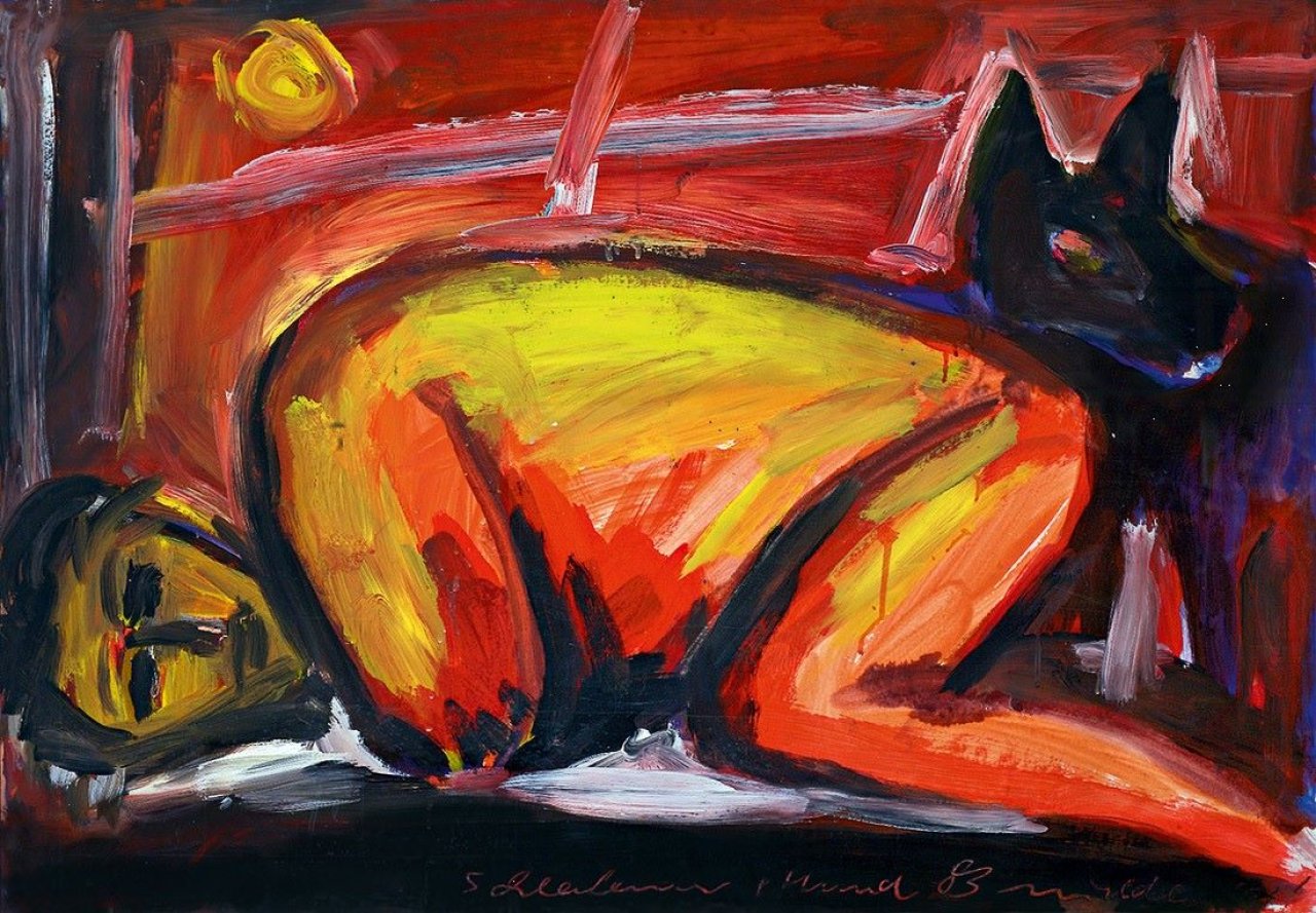Auf diesem Bild ist das folgende Kunstwerk zu sehen: Helmut Middendorf. „Schlafender + Hund“. 1983.