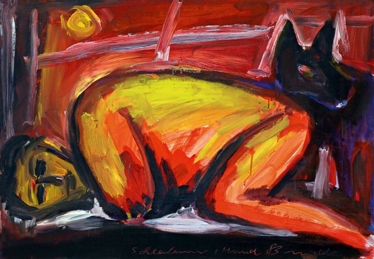 Auf diesem Bild ist das folgende Kunstwerk zu sehen: Helmut Middendorf. „Schlafender + Hund“. 1983.