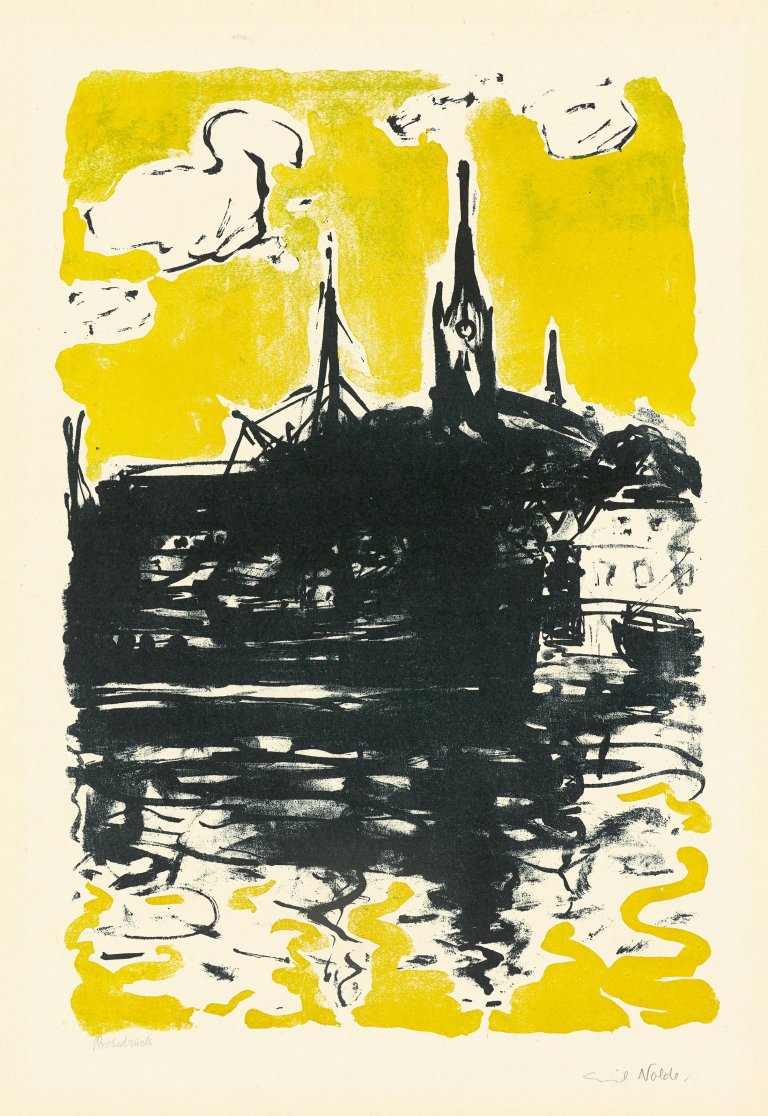 This picture shows the following artwork: Emil Nolde. „Kirche und Schiff, Sonderburg“. 1907/15.