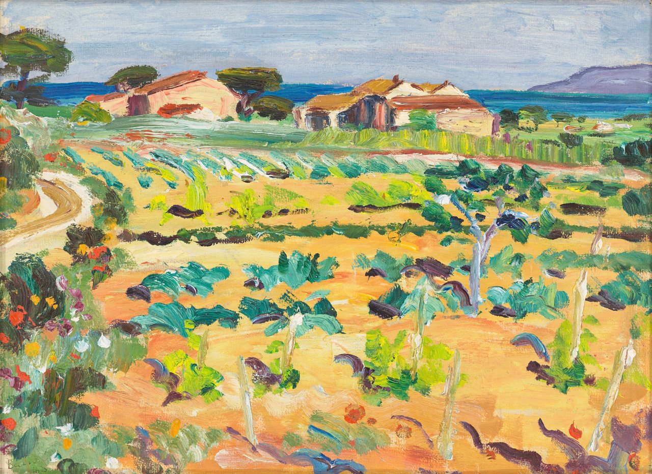 Auf diesem Bild ist das folgende Kunstwerk zu sehen: Arnold Balwé. Provenzalische Landschaft (Feld). 1948.
