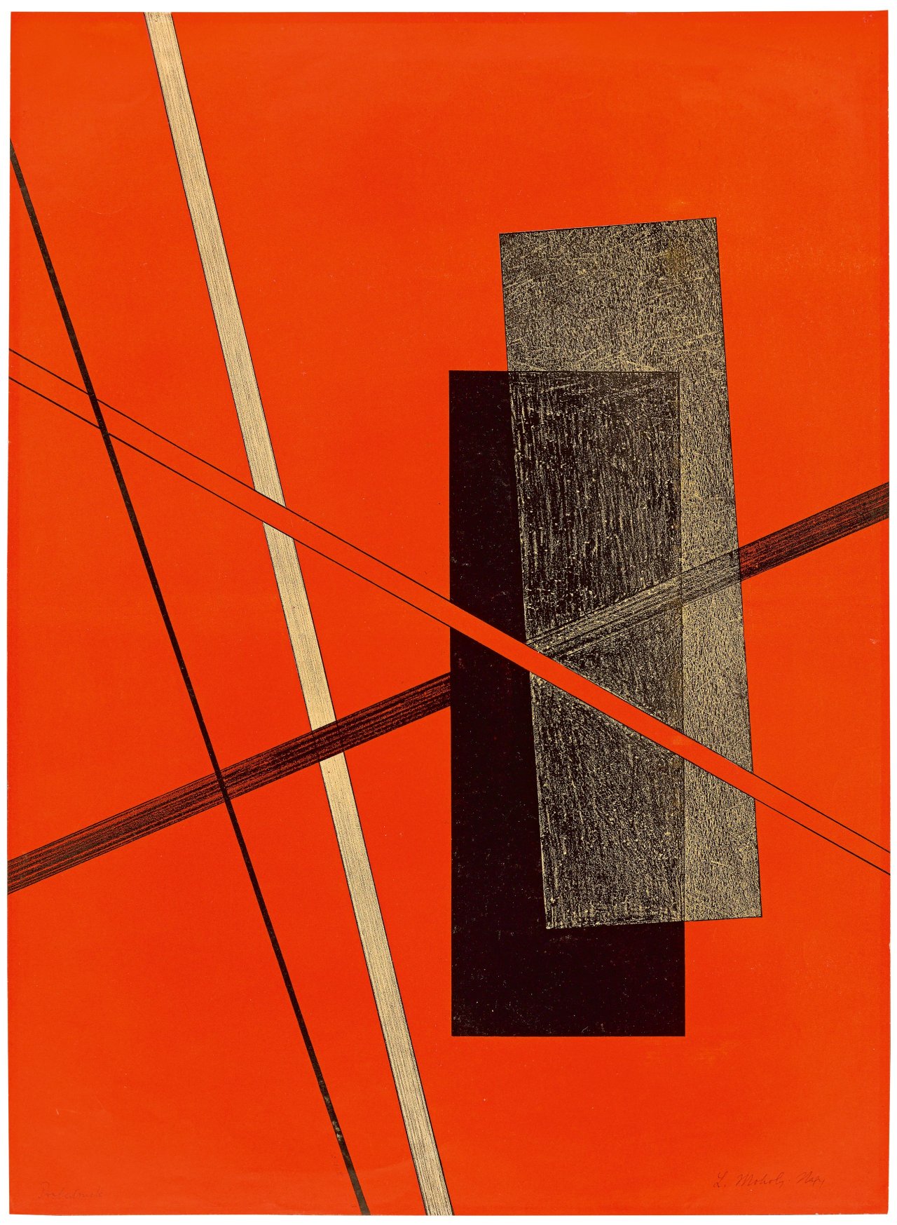 Auf diesem Bild ist das folgende Kunstwerk zu sehen: László Moholy-Nagy. „Konstruktion I“ („Komposition K 4“). 1923.
