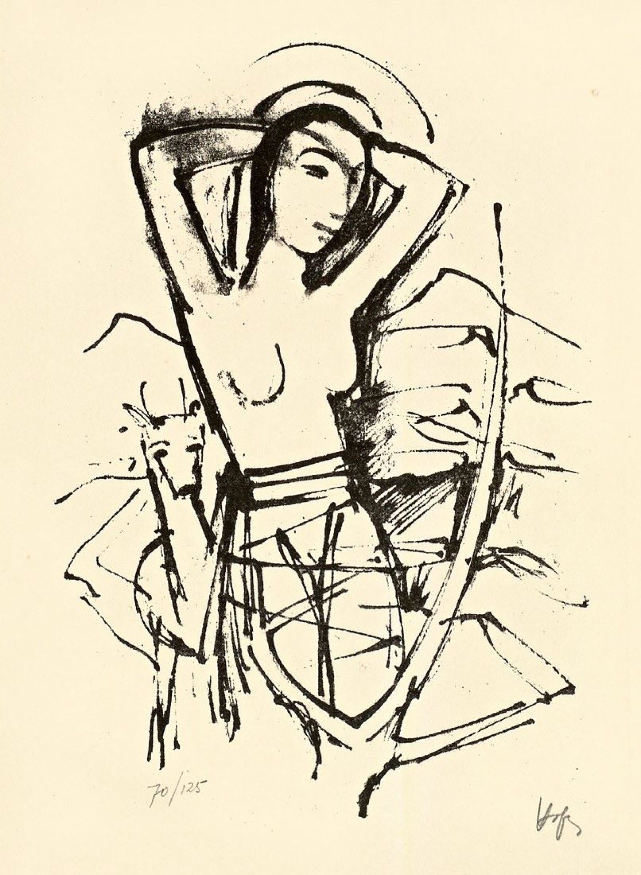 Auf diesem Bild ist das folgende Kunstwerk zu sehen: Karl Hofer. „Stehendes Mädchen mit erhobenen Armen“. 1922.