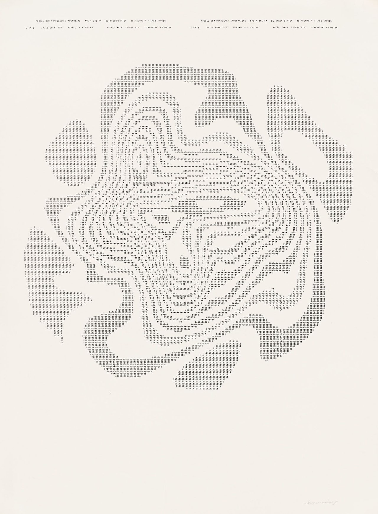 Auf diesem Bild ist das folgende Kunstwerk zu sehen: Timm Ulrichs. „Computer-Wetterkarte (Modell der homogenen Atmosphäre)“. 1961/1970.