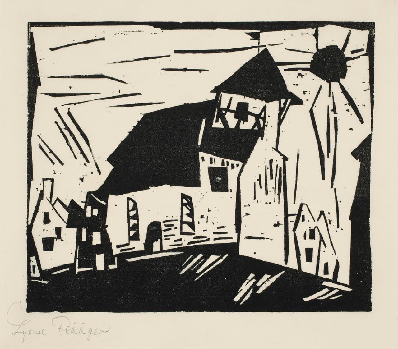 Auf diesem Bild ist das folgende Kunstwerk zu sehen: Lyonel Feininger. „Vollersroda“ („Kirche in Vollersroda“). 1919.