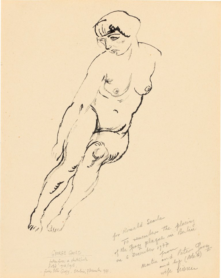 Auf diesem Bild ist das folgende Kunstwerk zu sehen: George Grosz. „Hockender Akt“. Um 1912/13.