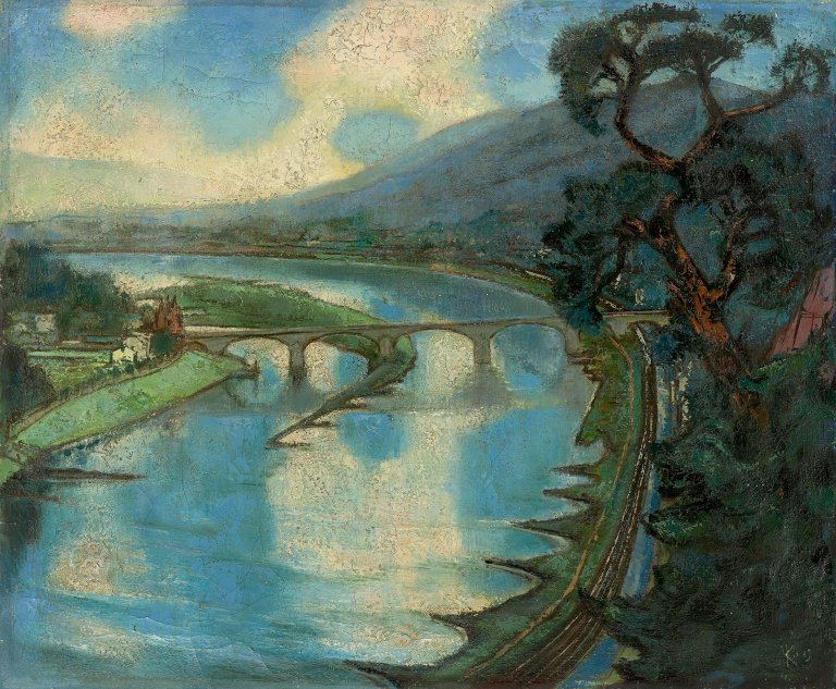 Auf diesem Bild ist das folgende Kunstwerk zu sehen: Max Kaus. „Die Mosel bei Trier“. 1941.