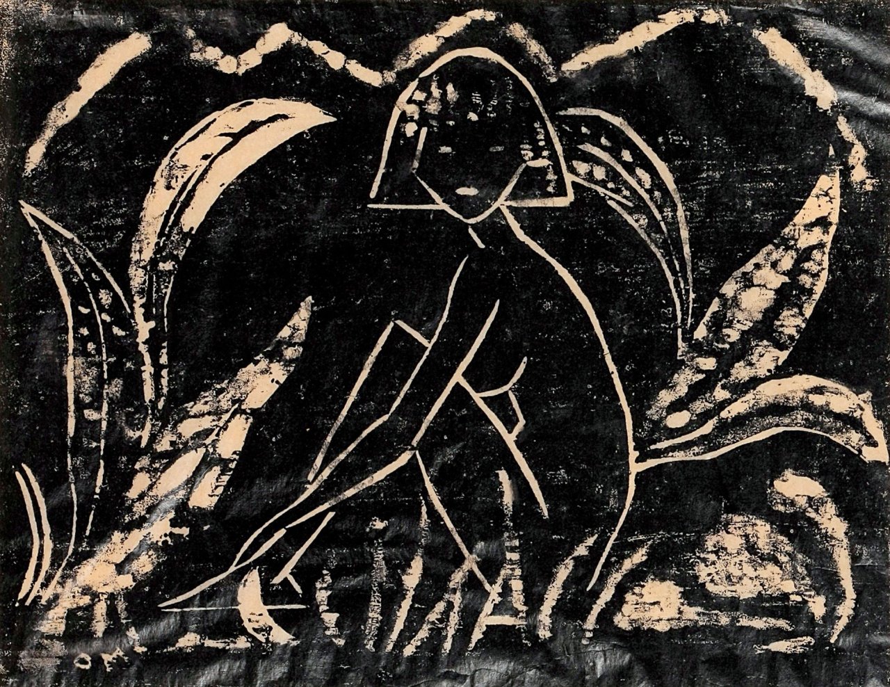 Auf diesem Bild ist das folgende Kunstwerk zu sehen: Otto Mueller. „Mädchen zwischen Blattpflanzen“. 1912.