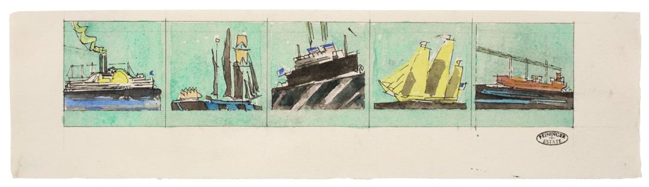 This picture shows the following artwork: Lyonel Feininger. 5 Bilder verschiedener Schiffe. 1938.