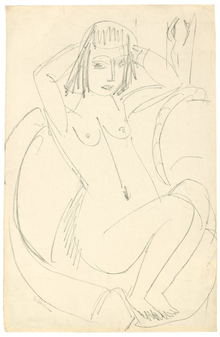 Auf diesem Bild ist das folgende Kunstwerk zu sehen: Ernst Ludwig Kirchner. Sitzende Frau. Um 1913.