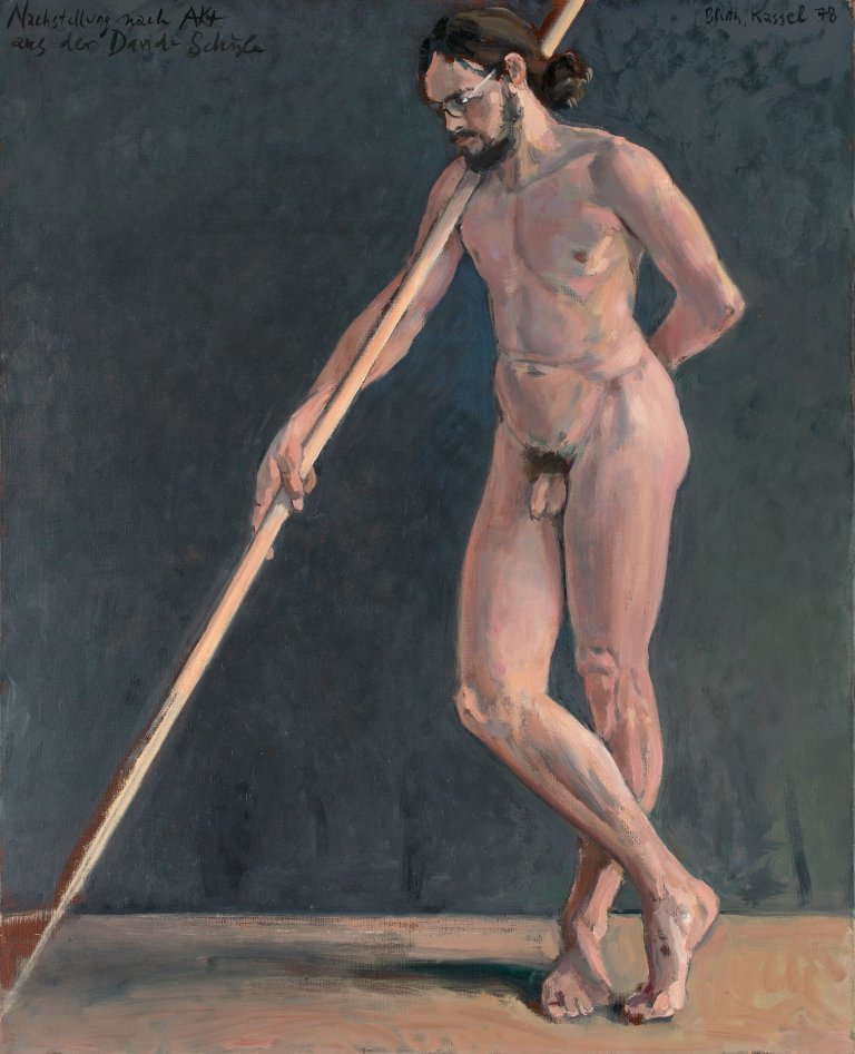 Auf diesem Bild ist das folgende Kunstwerk zu sehen: Manfred Bluth. „Nachstellung nach Akt aus der David-Schule“. 1978.