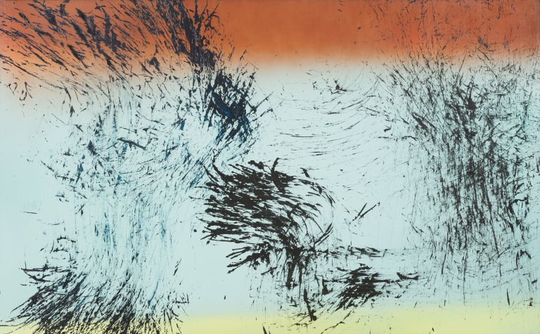 Auf diesem Bild ist das folgende Kunstwerk zu sehen: Hans Hartung. „T 1980 H 34“. 1980.