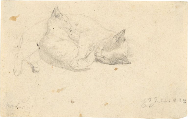Auf diesem Bild ist das folgende Kunstwerk zu sehen: Otto Speckter. Vier Katzenstudien / „Drei Kinderstudien“ (Speckters Sohn Erwin). Um 1824 / Um 1855 (+ 1 Beigabe).