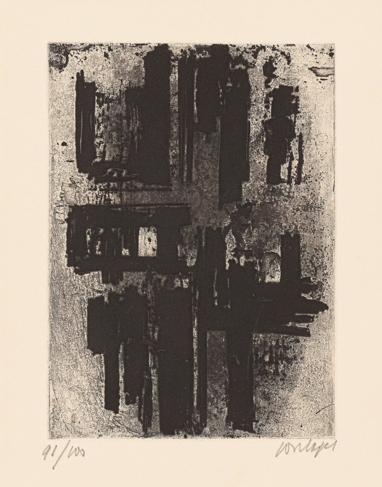 Auf diesem Bild ist das folgende Kunstwerk zu sehen: Pierre Soulages. „Eau forte IV“. 1957.